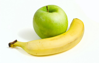 Green apple and yellow banana